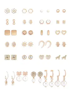 Zaveri Pearls Set of 25 Gold Tone Contemporary Studs & Drop Earrings