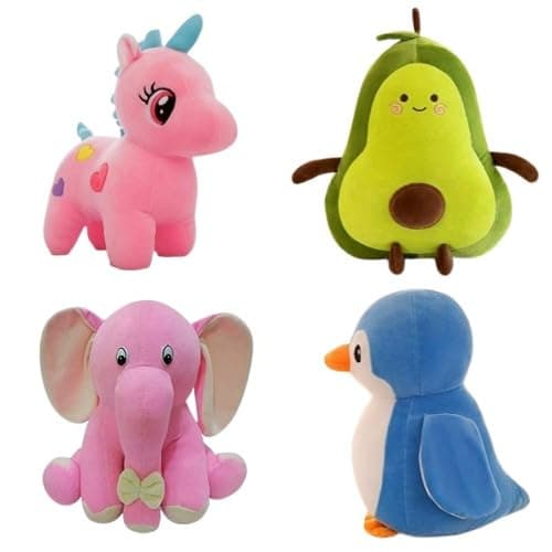 Future Shop Super Soft Toys for Kids – Pack of 4 Plush Animals (Rabbit, Unicorn, Caddle & Penguin)