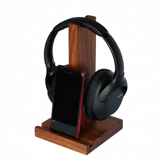 Handcrafted Sheesham Wood Headphone & Mobile Stand