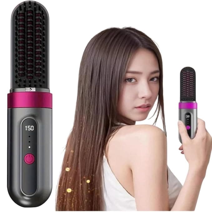 Cordless Hair Straightener Brush - Straightening Machine Hair Styling Tools & comb straightener for women | Brush Straightener & Pressing Machine Hair for hair straightner (standerd) (Black.)
