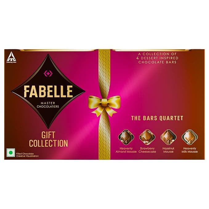 Fabelle The Bars Quartet - Chocolate Pack, 4 Assorted Luxury Chocolate Bars, Premium Packaged Gift Chocolate Box, Centre-Filled Bars, Best Chocolate Gift, 519g
