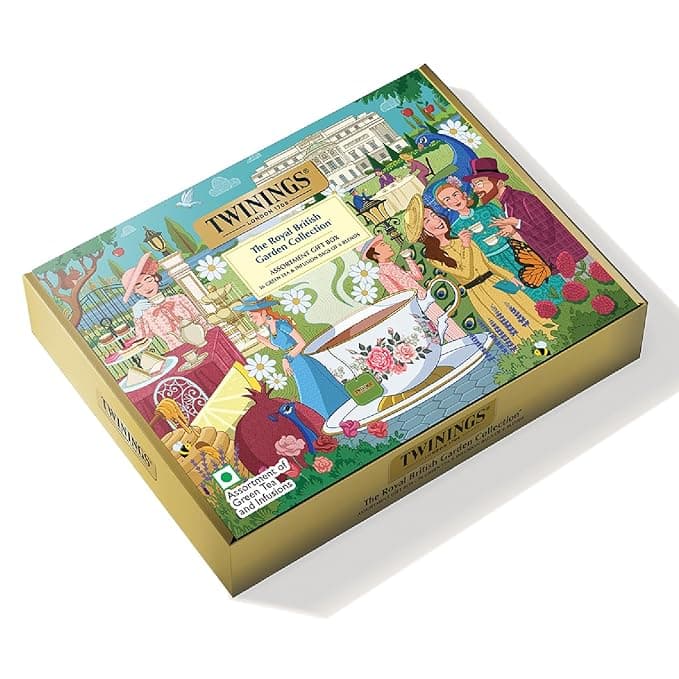 Twinings Assorted Teabags - The Royal British Garden Collection Gift Set, 36 Pcs, 6 Flavors Elegant Gift Box, Green Tea, Chamomile & More, Premium Green & Herbal Tea Variety Pack