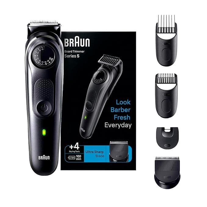 Braun BT5410 Beard Trimmer for Men, Lifetime Sharp Blades, 39 Length Settings, 100-Min Runtime, Waterproof, 5 Min Quick Charge, Precision Trimming Comb, German Engineering