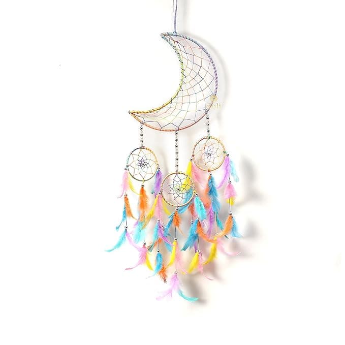 DULI Stainless Steel Moon Shape Dream Catcher Half Moon Home Decor Wall Hanging Bedroom Best for Gifts and Decoration, Wall Art for Bedrooms, Home Wall(CrescentMoonDC: PastelMulti)