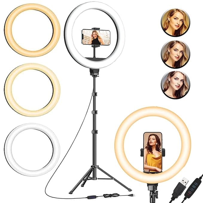 Kratos 12 Inches Ring Light with Stand, 85 Inch Foldable Tripod, 3 Colour Switch Mode Ring Light with USB for Studio, YouTube, Photo Video Shoot Live Stream Makeup Compatible with iPhone & Smartphone