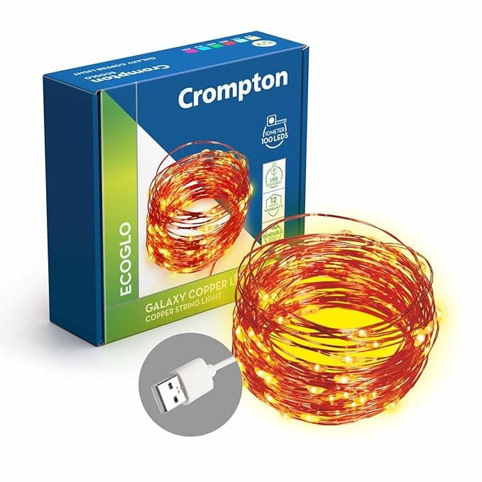 Crompton Galaxy Decoration Copper USB Powered String Fairy Lights (100 LED, 10 Meters)