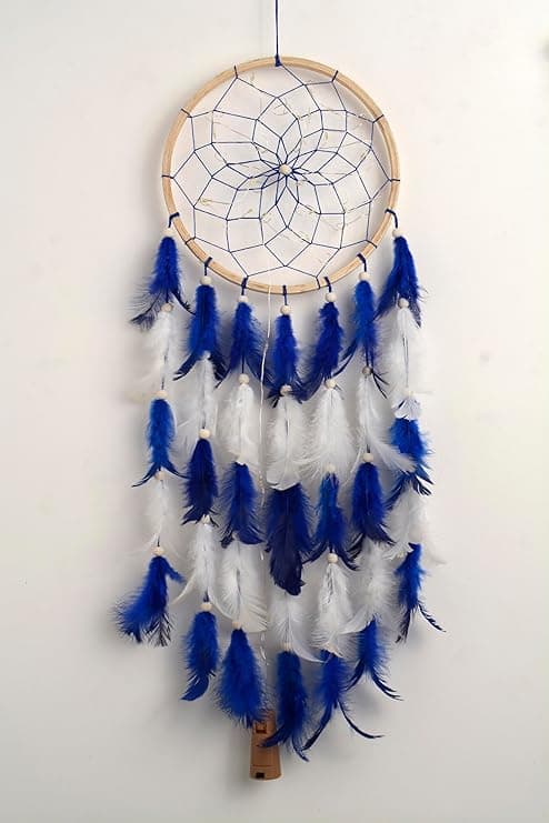 Wood Handcrafted Dreamcatcher with Light for Bedroom Living Room Home Decor, Rustic Boho Wall Hanging | Big Size (Color-Blue, 7inch Ring)