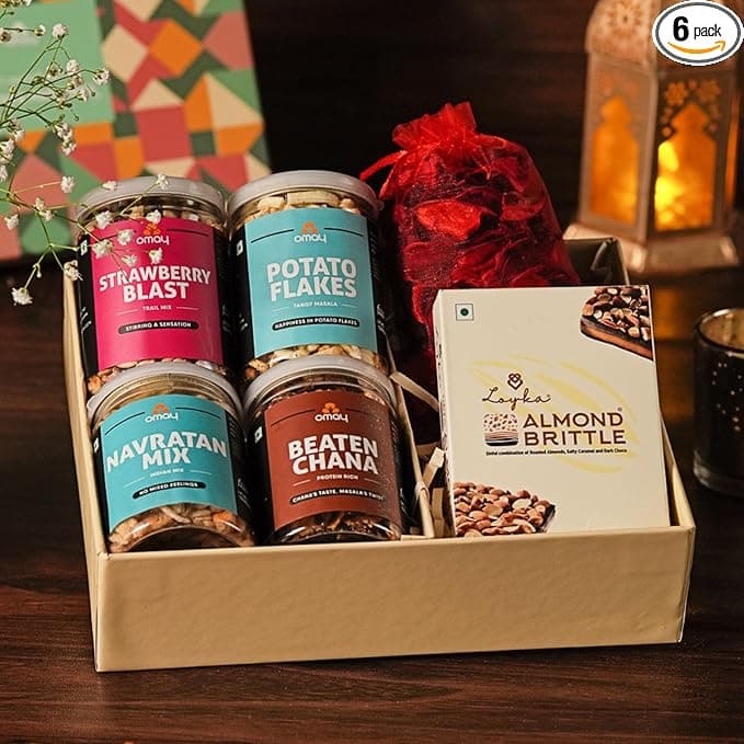 Omay Foods Wonderful Delights Gift Box I Dry-Fruits, Healthy Snacks, Tea I Wedding Gift Hamper | Corporate New Years Gift Hamper I Wedding Favors | Premium New Years Gift Box I Festive Hamper