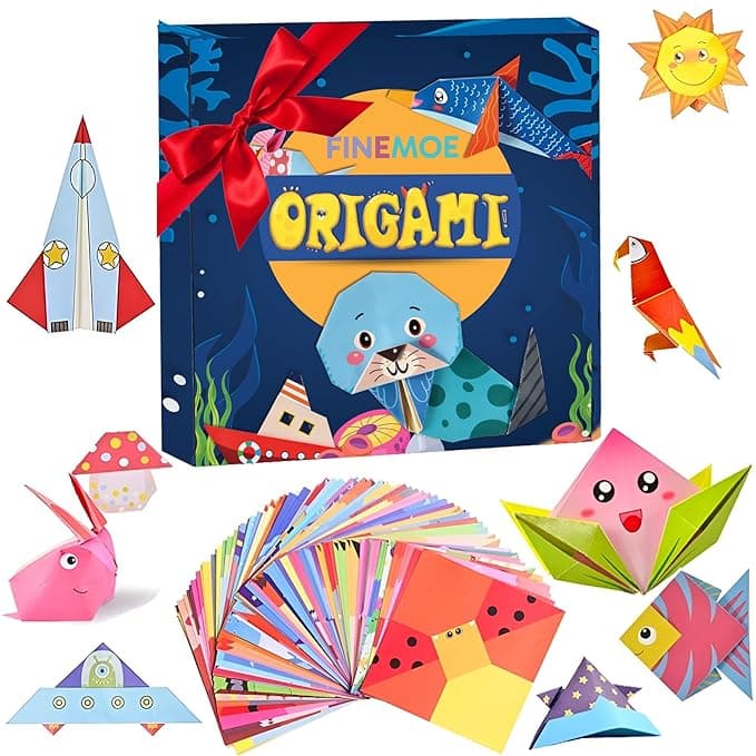 FINEMOE 108 Origami Paper with Instruction Book for Kids